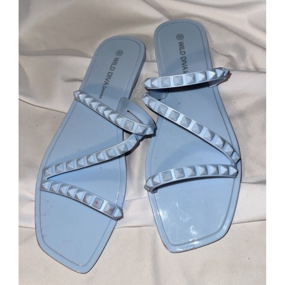 New Wild Diva Lounge Shoes Size 10 Jelly Sandals Light Blue Strappy Slides